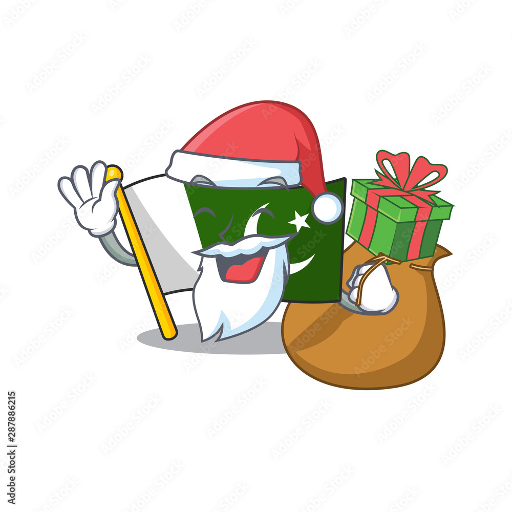 Wall mural santa with gift flag pakistan isolated in the cartoon