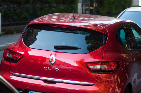 Mulhouse - France - 4 September 2019 - Closeup of rear red Renault clio parked in the street