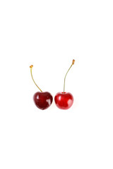 Fresh cherries on white background. Juicy summer berry close-up.