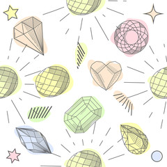 Seamless pastel diamonds pattern. Background with colorful gemstones.