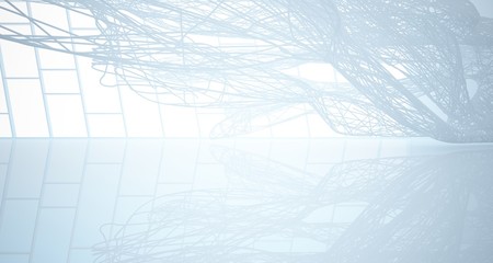 White smooth architectural interior of chaotic lines. 3D illustration and rendering