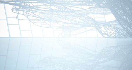 White smooth architectural interior of chaotic lines. 3D illustration and rendering