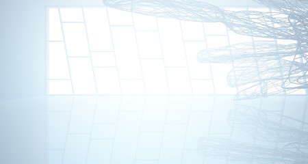 White smooth architectural interior of chaotic lines. 3D illustration and rendering