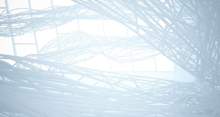 White smooth architectural interior of chaotic lines. 3D illustration and rendering