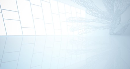 White smooth architectural interior of chaotic lines. 3D illustration and rendering