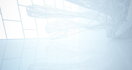 White smooth architectural interior of chaotic lines. 3D illustration and rendering