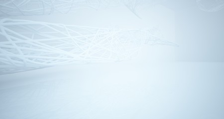 White smooth architectural interior of chaotic lines. 3D illustration and rendering