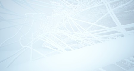 White smooth architectural interior of chaotic lines. 3D illustration and rendering