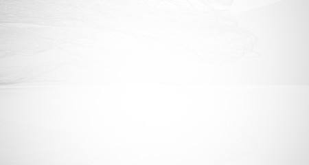 White smooth architectural interior of chaotic lines. 3D illustration and rendering