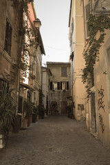 Typical street in trastevere district, Rome, Lazio, Italy.