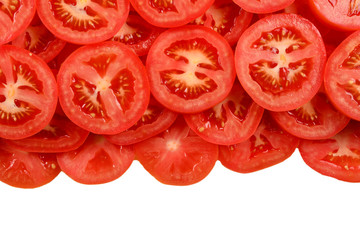 Sliced tomato background. Top view.