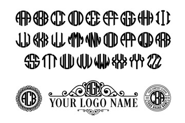 Circle font. Round monogram with 3 letters - obrazy, fototapety, plakaty