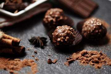 Chocolate ball and chocolate bar with spice
