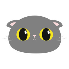 British Shorthair cat round head face icon. Cute funny cartoon character. Big yellow eyes. Sad emotion. Kitty Whisker Baby pet collection. White background. Isolated. Flat design.