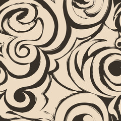 brown seamless pattern of spirals and curls.