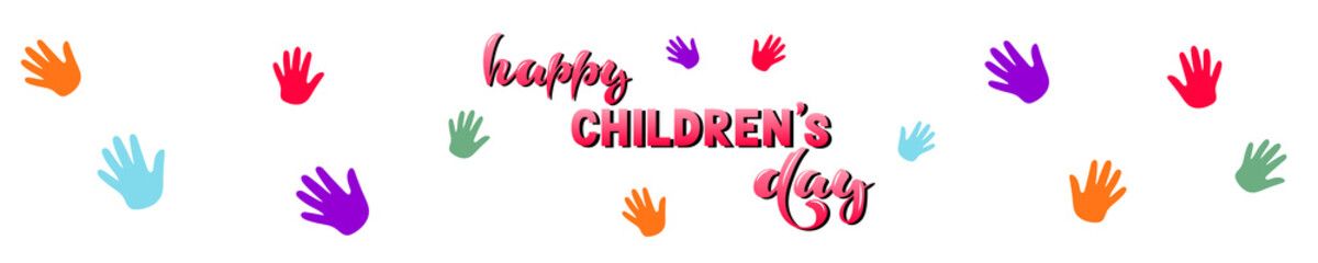 Fototapeta premium Vector illustration with hand lettering - Happy childrens day