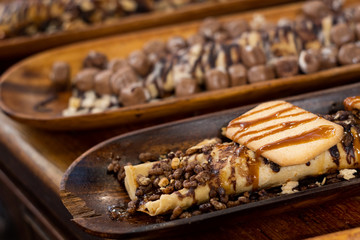 Chocolate crepes and other sweets ready to eat