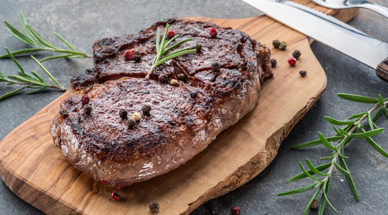 Medium rare Ribeye steak or beef steak.