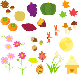 秋の風物詩のイラストセット © logistock