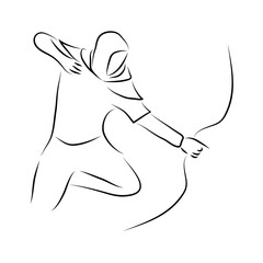 Black white illustration of archer gesture line art