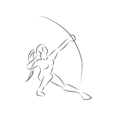 Black white illustration of archer gesture line art