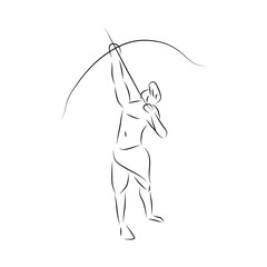 Black white illustration of archer gesture line art