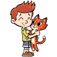 little boy found the lost kitten