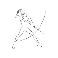 Black white illustration of archer gesture line art