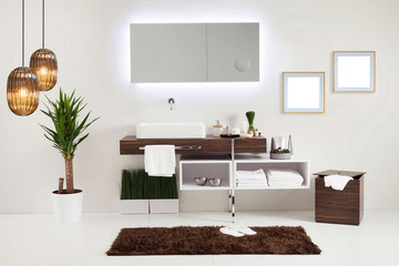 white wall clean bathroom style and interior decorative design for home, hotel and office