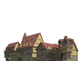 Fairy Tale Buildings Isolated on White Background 3D Illustration