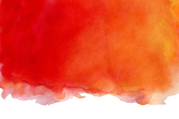 Abstract watercolor orange textured background on a white isolated background