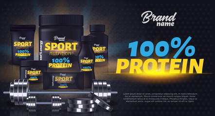 Sport Nutrition Product Containers Ad Banner.