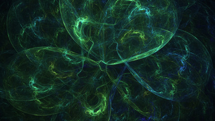 Abstract transparent green crystal shapes. Fantasy light background. Digital fractal art. 3d rendering.