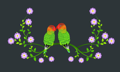 parrot  and floral design flowers 