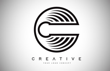 C Letter Logo Monogram Vector Design. Creative C Letter Icon with Black Lines