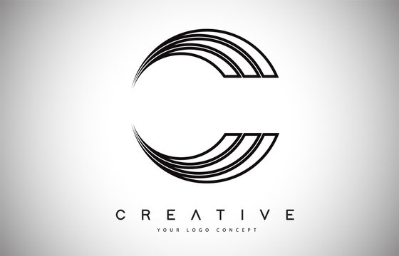 C Letter Logo Monogram Vector Design. Creative C Letter Icon with Black Lines