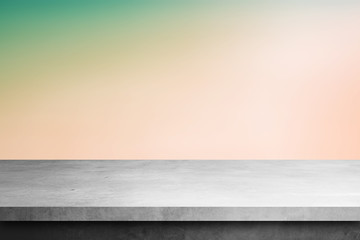 cement table floor with blurred nature backgrounds, for product display 