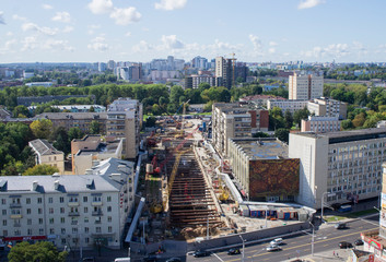 Construction in the center of a modern city.