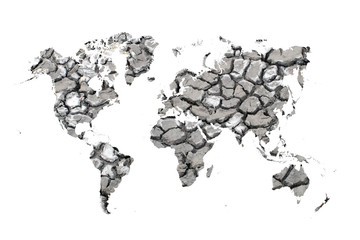 world map of dry and crack on white background