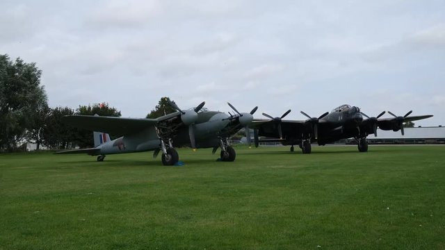 Mosquito night fighter being renovated to flying condition. Merlin engines.