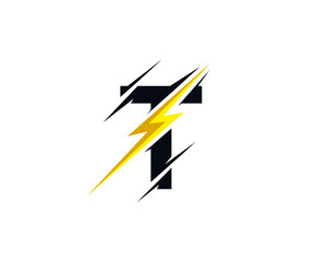 Thunder T Letter icon, flash T electrical logo icon