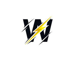 Thunder W Letter icon, flash W electrical logo icon