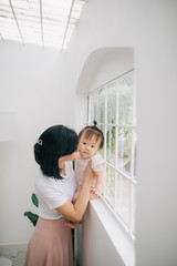 young asian mother and baby