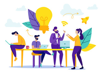 Office Workers Discuss Business Idea. Vector.