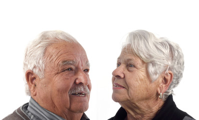portrait of a senior couple on white background