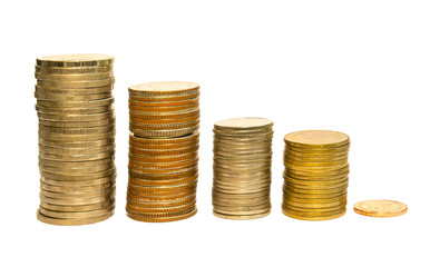 Silver coins set on a white background