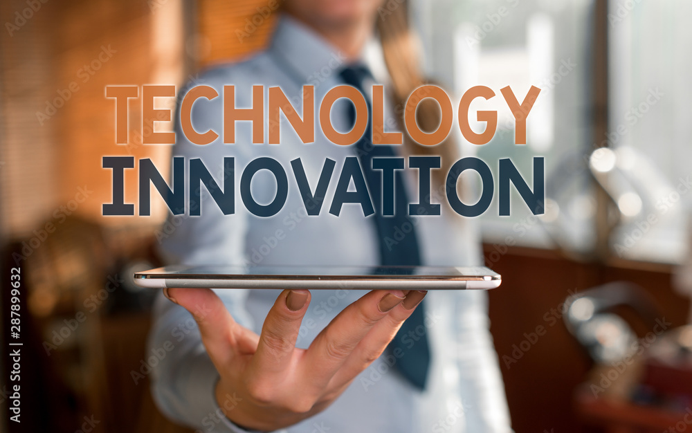 Poster writing note showing technology innovation. business concept for significant technological changes o