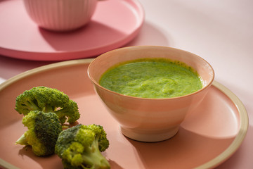 Homemade vegetable baby food. Broccoli puree for baby