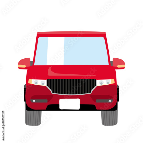 デフォルメされた可愛い車のイラスト 赤 コミカル クロスオーバーsuv 四輪駆動車 正面 Aged Wall Mural Ag Globeds