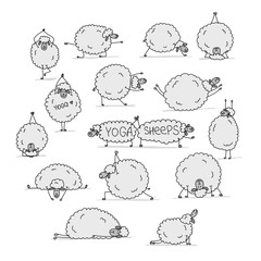 Fototapeta premium Funny sheep doing yoga, sketch for your design